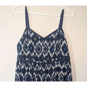 Torrid Maxi Sundress 1X Blue Ikat Geometric Print Lined Smocked Beachy Boho